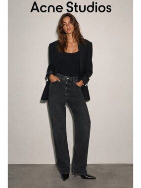Acne Studios Women Black Washed Denim Jeans Button Fly 32" Waist